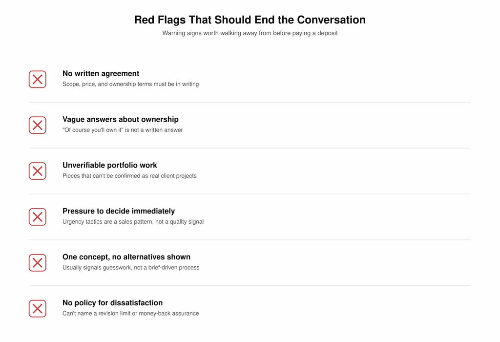 Checklist icon graphic of logo designer hiring red flags