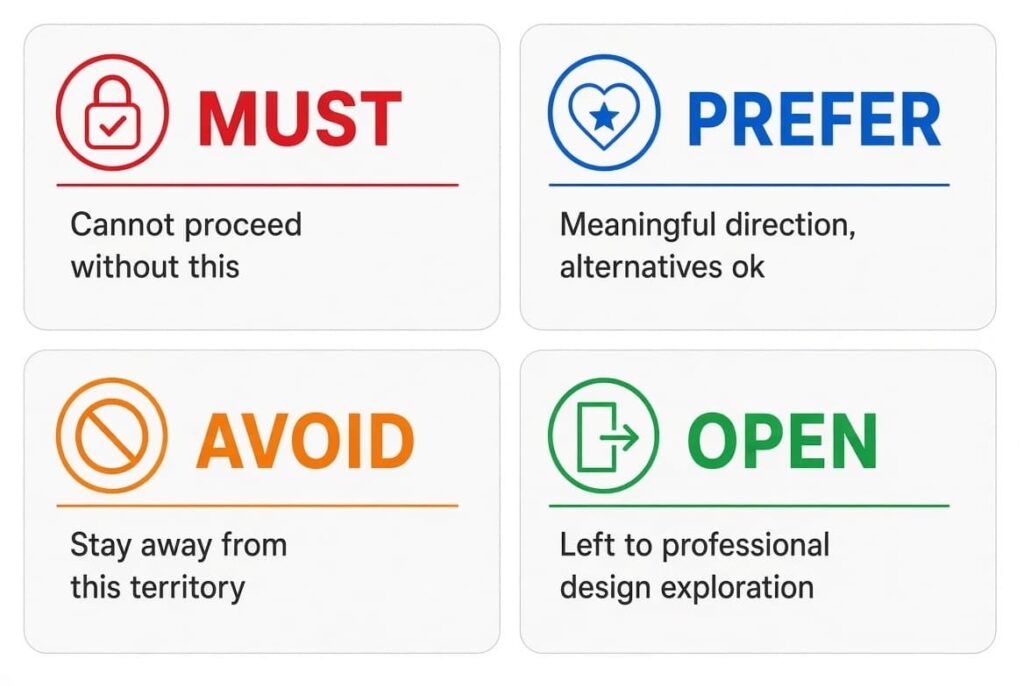 Must / Prefer / Avoid / Open Framework